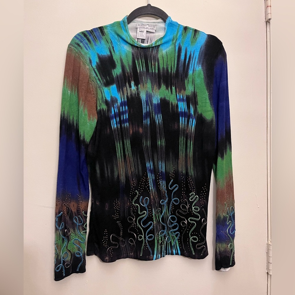 Alberto Makali Blue Green Black Long Sleeve Top